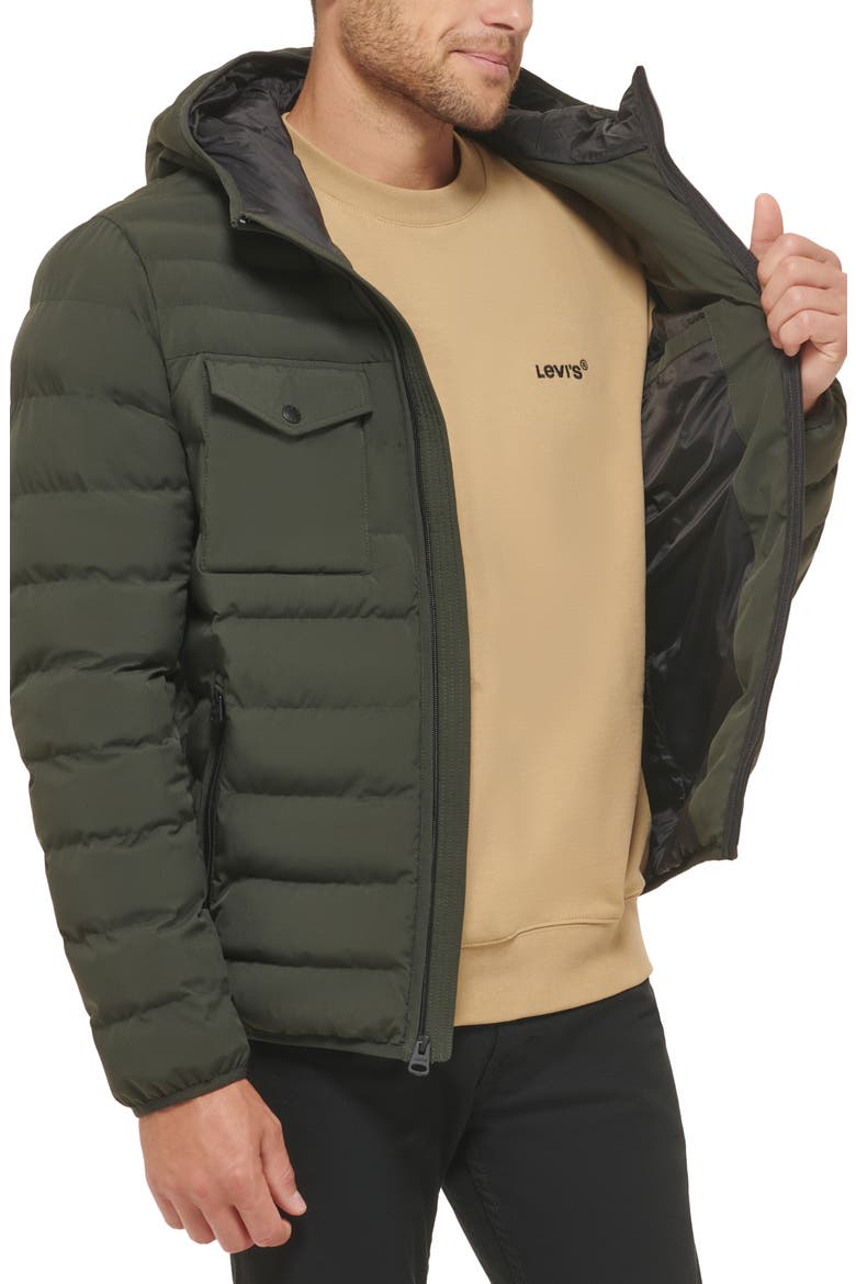 Stretch Hooded Puffer Jacket, Alternate, color, OLIVE