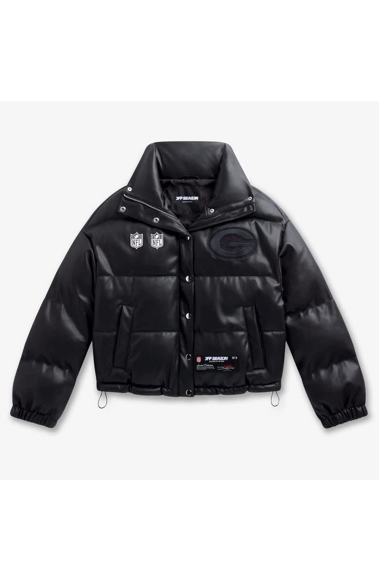 Off Season Women's  Black Green Bay Packers Faux Leather Puffer Jacket, Alternate, color, Black