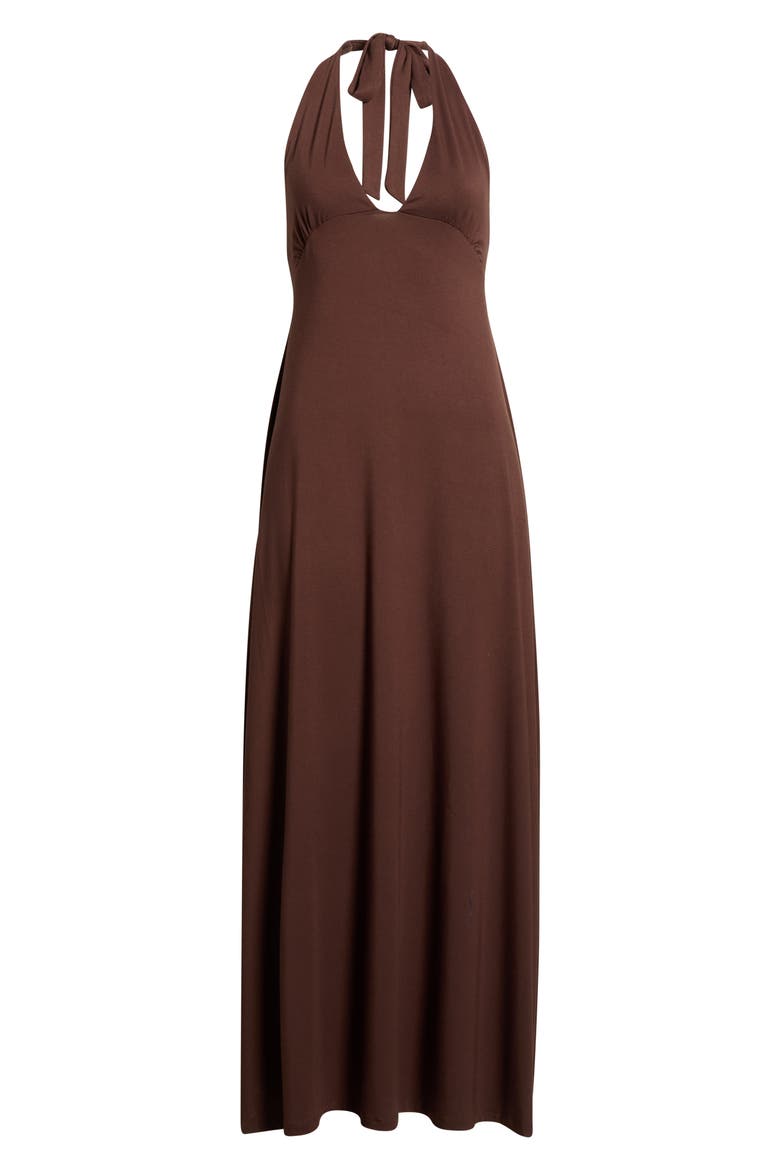 Alexa Plunge Halter Neck Midi Dress, Alternate, color, BROWN
