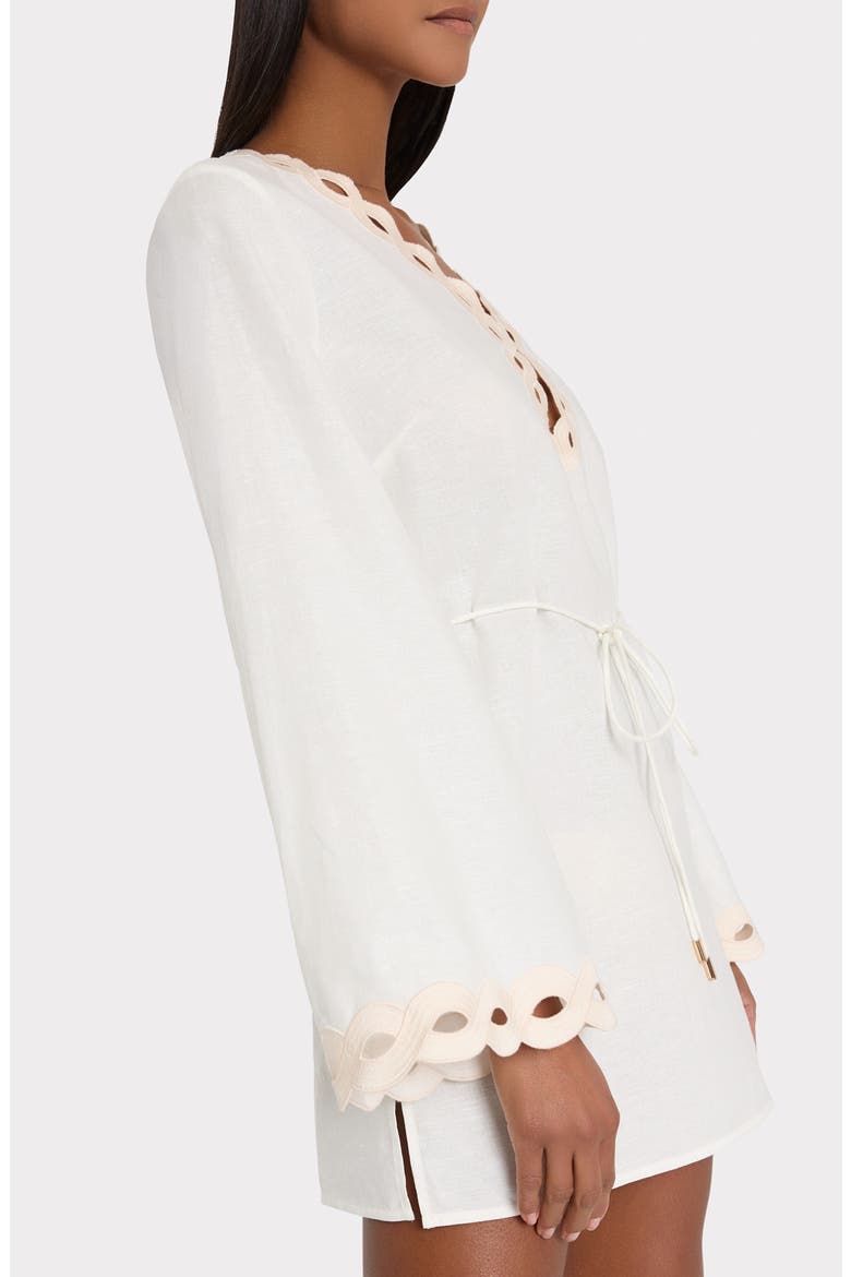 Embroidered Chain Long Sleeve Cotton & Lined Cover-Up Dress, Alternate, color, WHITE