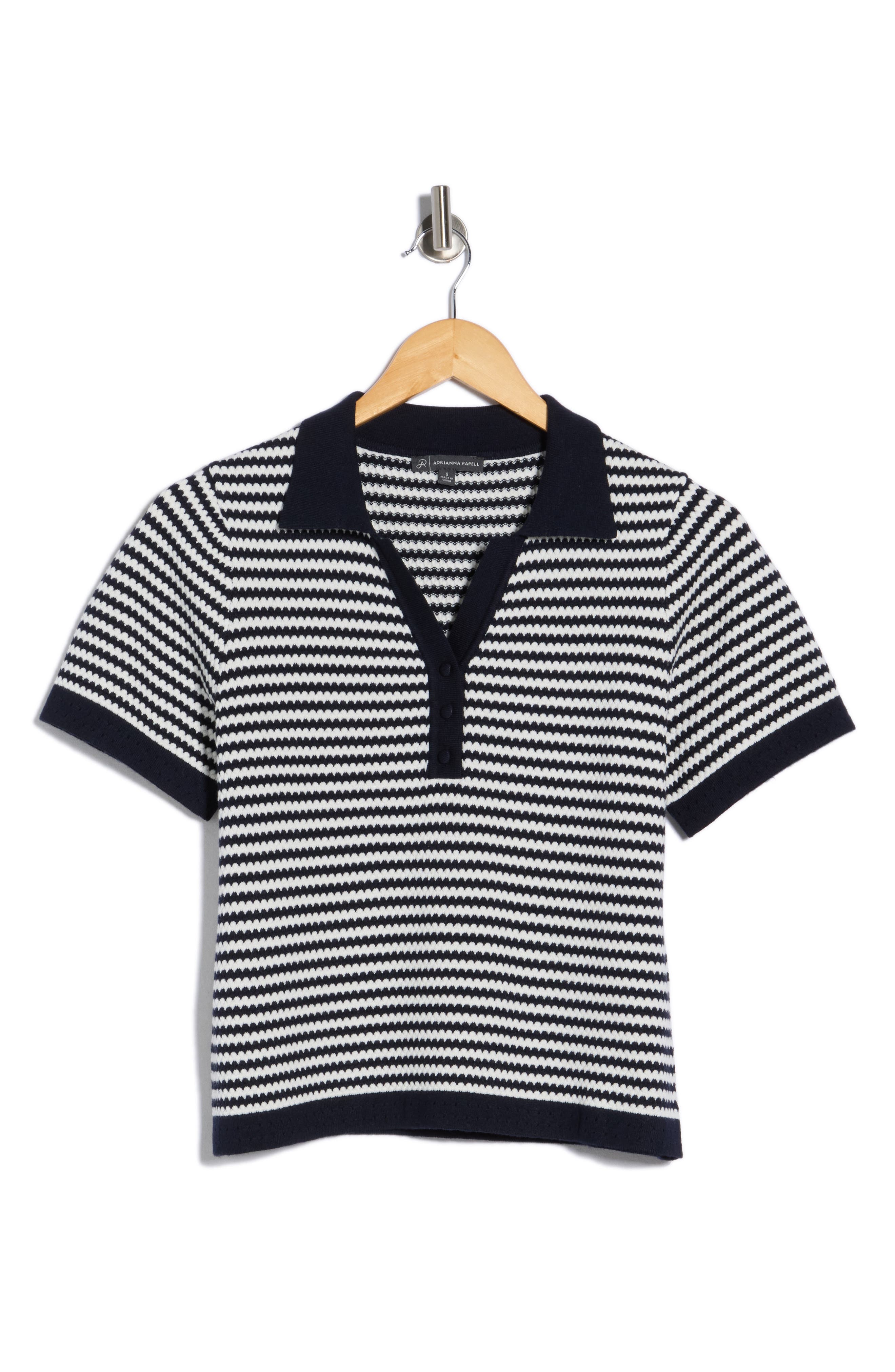 Adrianna Papell Stripe Short Sleeve Polo Sweater