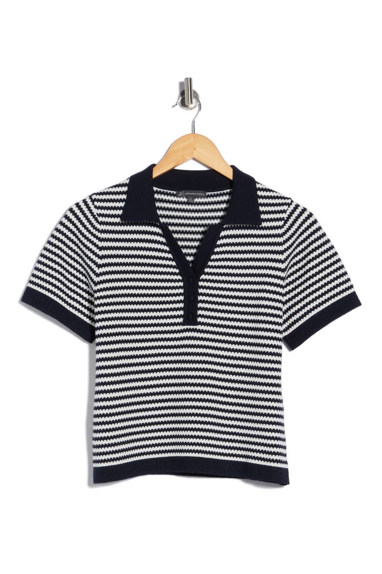 Stripe Short Sleeve Polo Sweater, Alternate, color, BLUE MOON/ IVORY