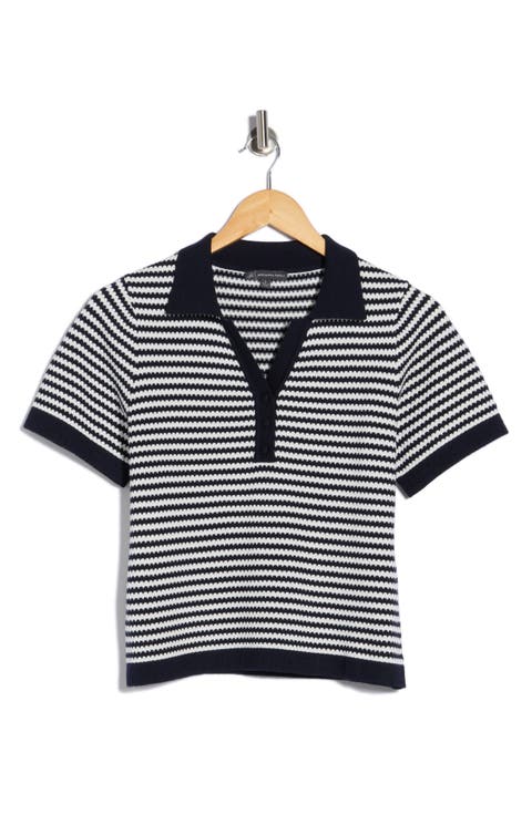 Stripe Short Sleeve Polo Sweater