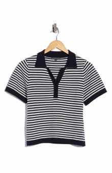 Adrianna Papell Stripe Short Sleeve Polo Sweater