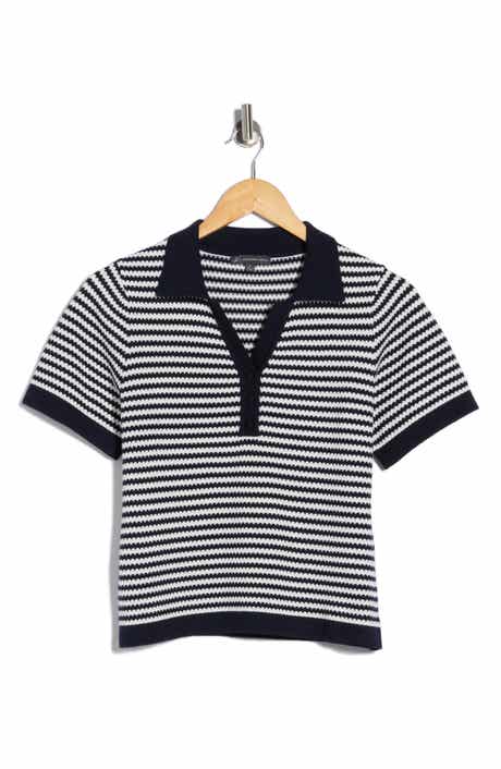 Adrianna Papell Stripe Short Sleeve Polo Sweater