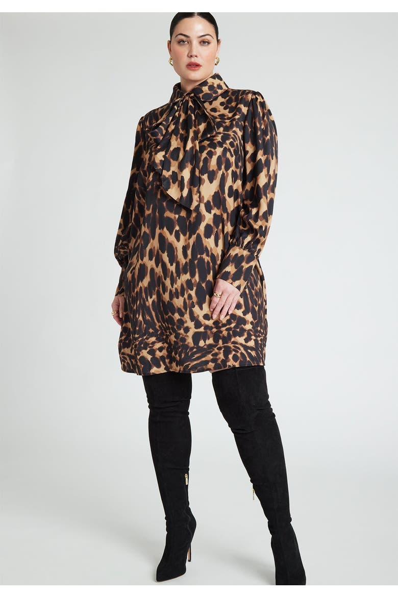 Leopard Bow Tie Mini Dress (plus), Main, color, LATE NIGHT LEOPARD