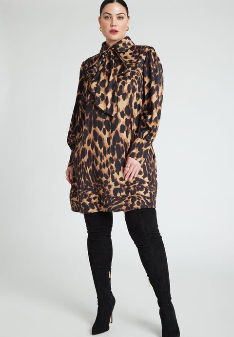 Leopard Bow Tie Mini Dress (plus)