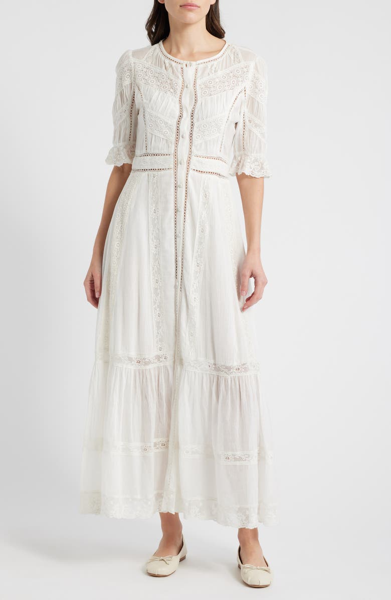 LoveShackFancy Jovina Lace Detail Cotton Dress, Main, color, 