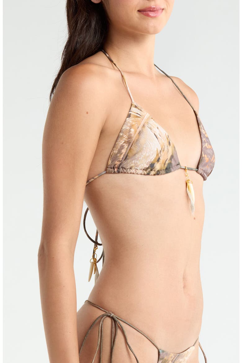 Triangle Feather Embellished Bikini Top, Alternate, color, BROWN