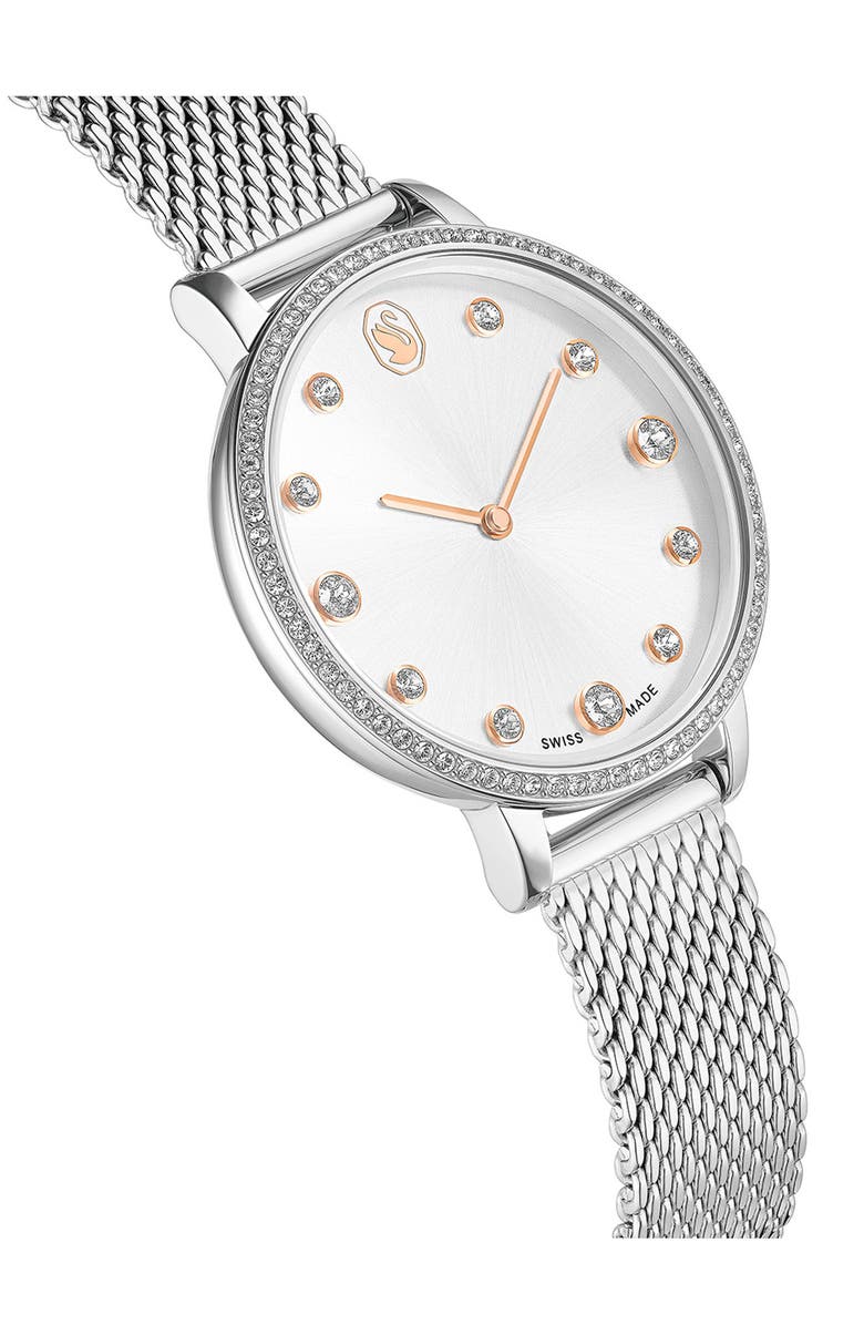 Swarovski Clarica Mesh Strap Watch, 35mm, Alternate, color, Silver