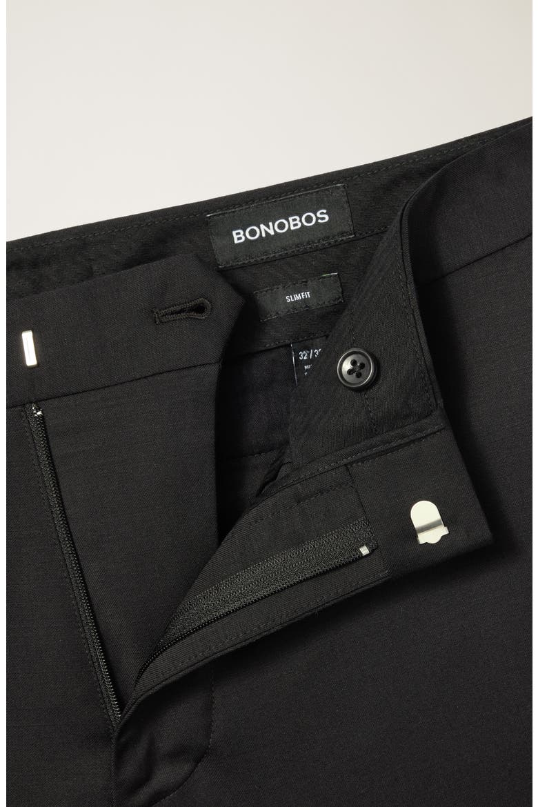 Jetsetter Flat Front Hemmed Stretch Wool Dress Pants, Alternate, color, BLACK