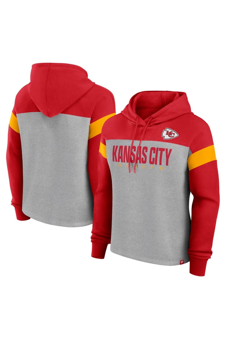 Women's Fanatics Heather Gray/Red Kansas City Chiefs Bold Play Call Pullover Hoodie, Main, color, Heather Gray