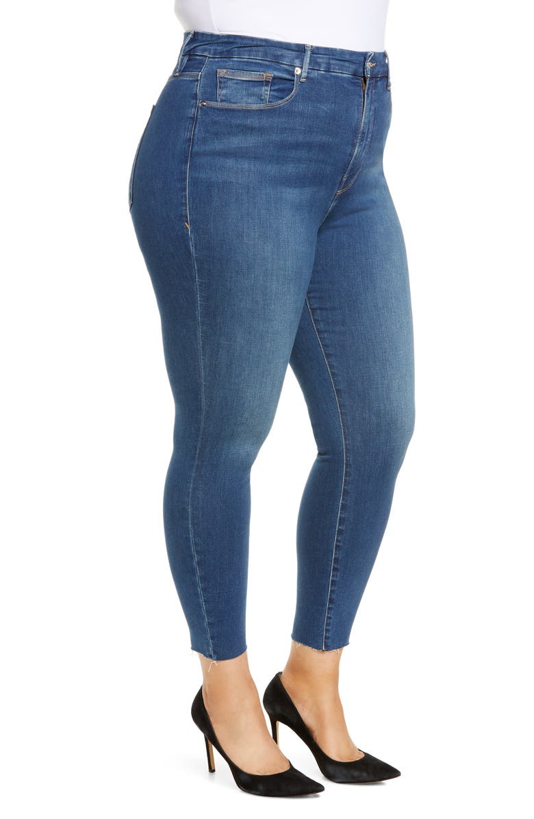 Good American Good Waist High Waist Raw Hem Ankle Skinny Jeans, Alternate, color, 