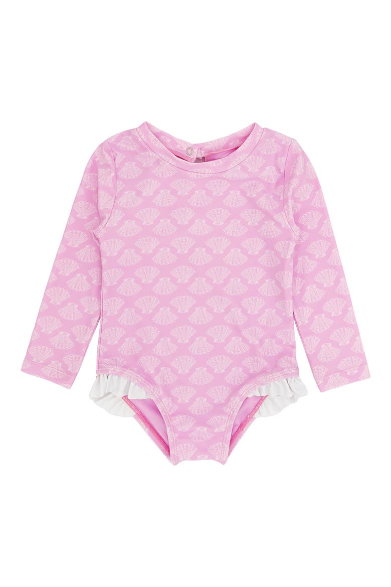 Kids' Coastal Cutie Long Sleeve UPF 50+ One-Piece Rashguard Swimsuit, Main, color, POP PINK