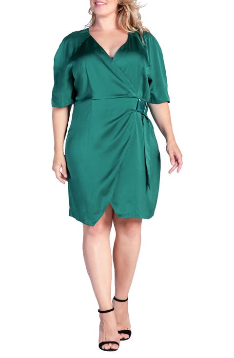 Rara Buckle Sateen Wrap Dress (Plus Size)