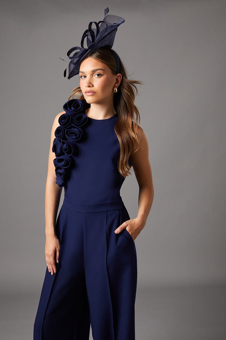 Corsage Detail Pleated Jumpsuit, Alternate, color, Navy