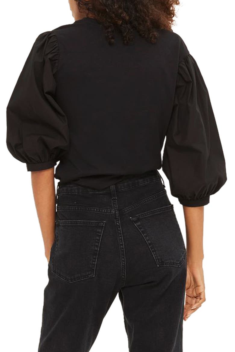 Balloon Sleeve Tee, Main, color, BLACK
