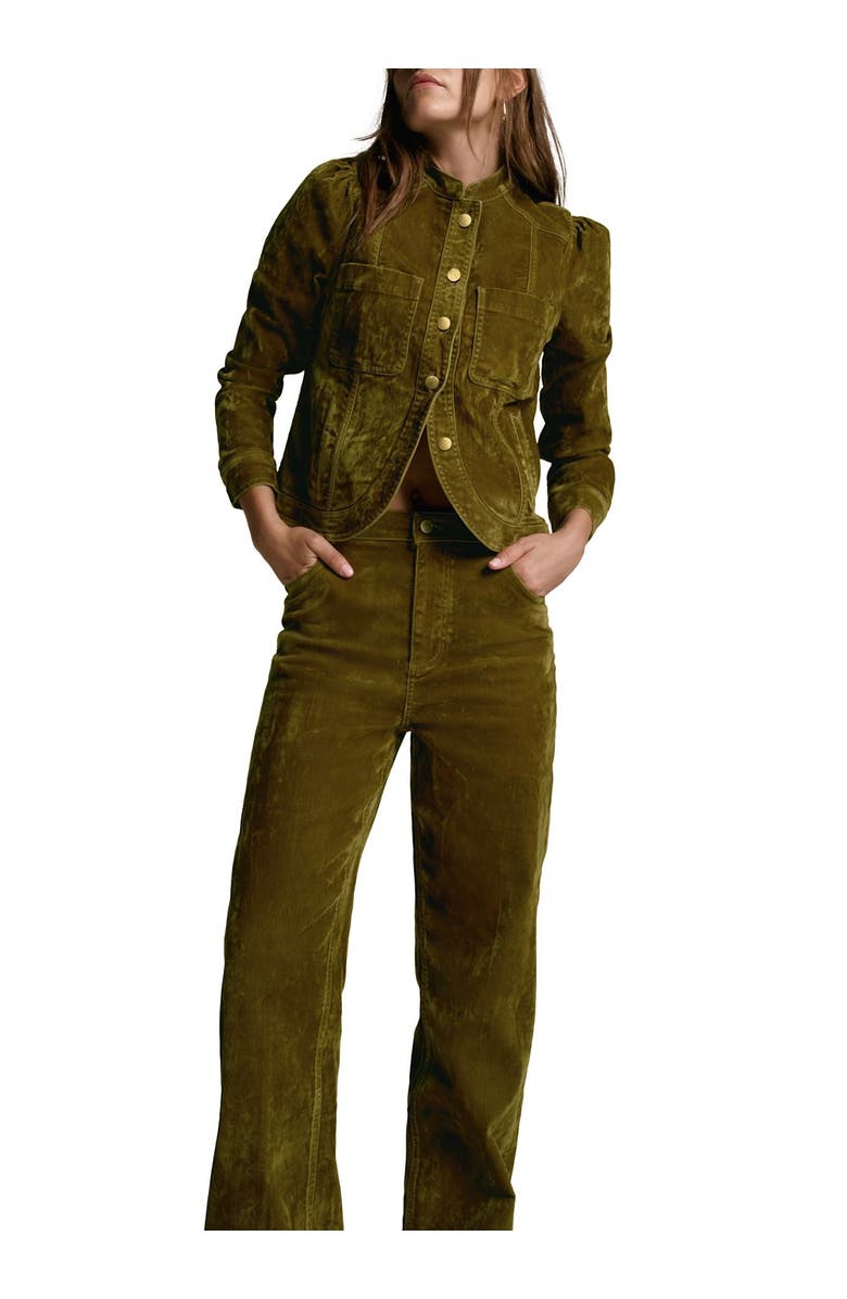 MINT VELVET Puff Shoulder Flocked Jacket, Alternate, color, Khaki