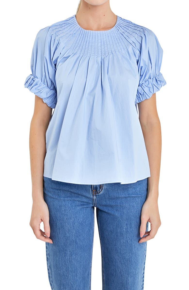 English Factory Pintuck Yoke Top, Alternate, color, Blue