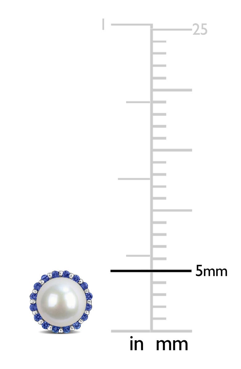 DELMAR Blue Sapphire & Cultured Pearl Stud Earrings, Alternate, color, Blue