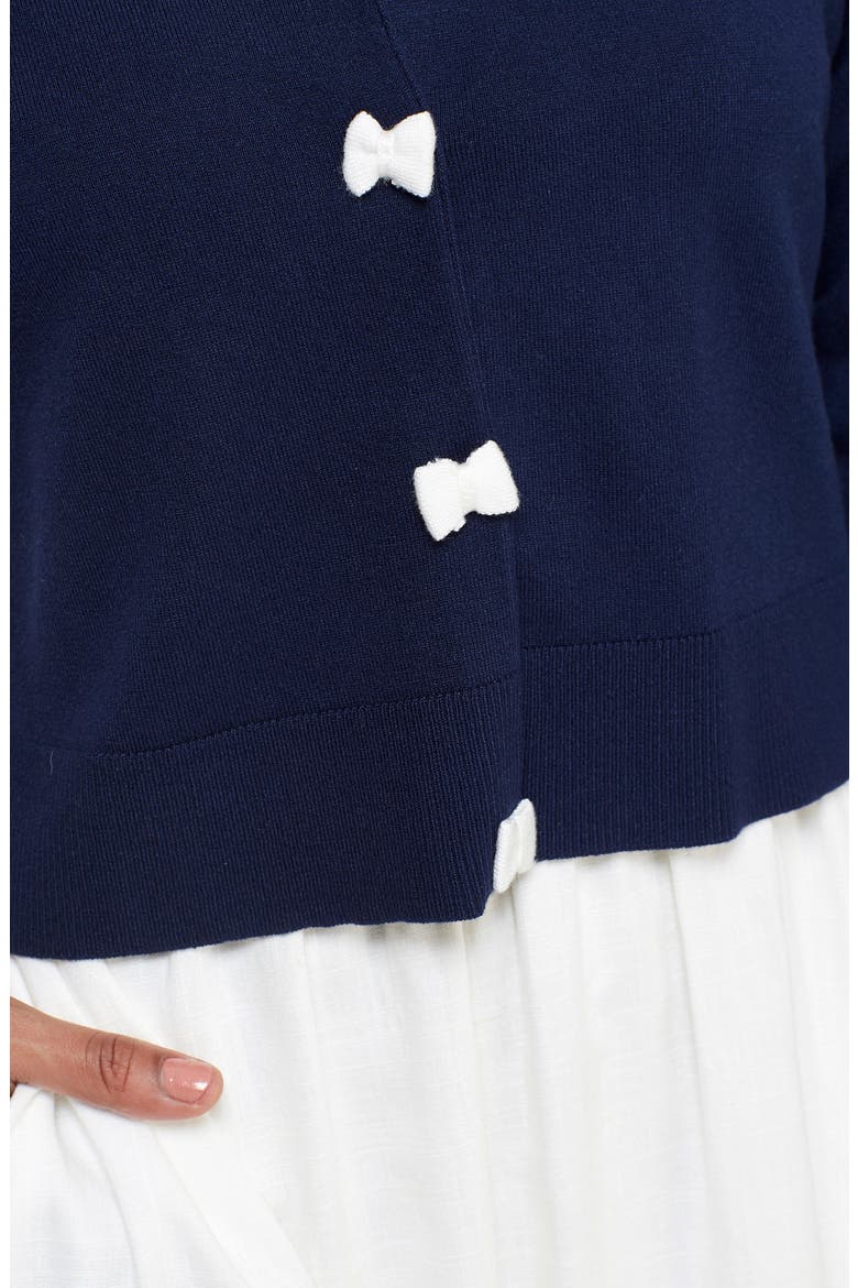 Iris Bow Placket Cardigan, Alternate, color, NAVY