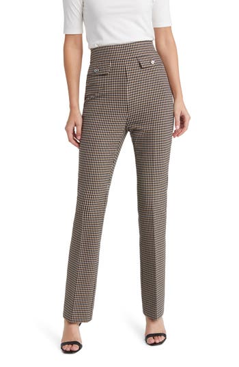 Hugo Boss Boss Tubeka Check Print Straight Leg Pants In Brown
