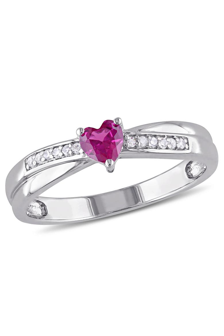 Created Ruby & Diamond Heart Ring, Main, color, Lab-Created Ruby