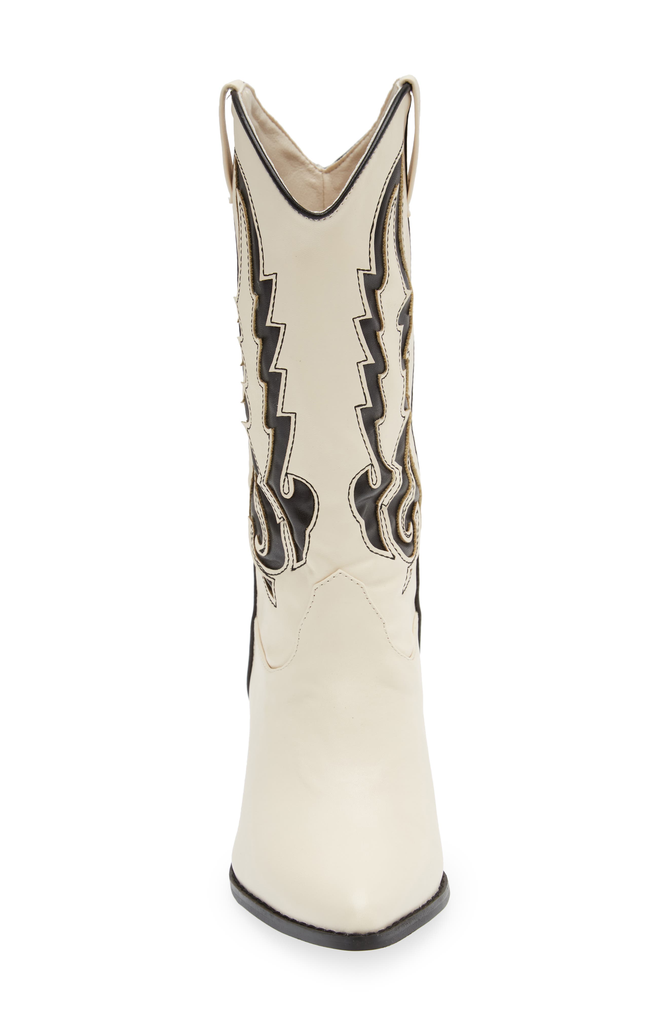 Norva Western Pointed Toe Boot, Alternate, color, BONE/ BLACK