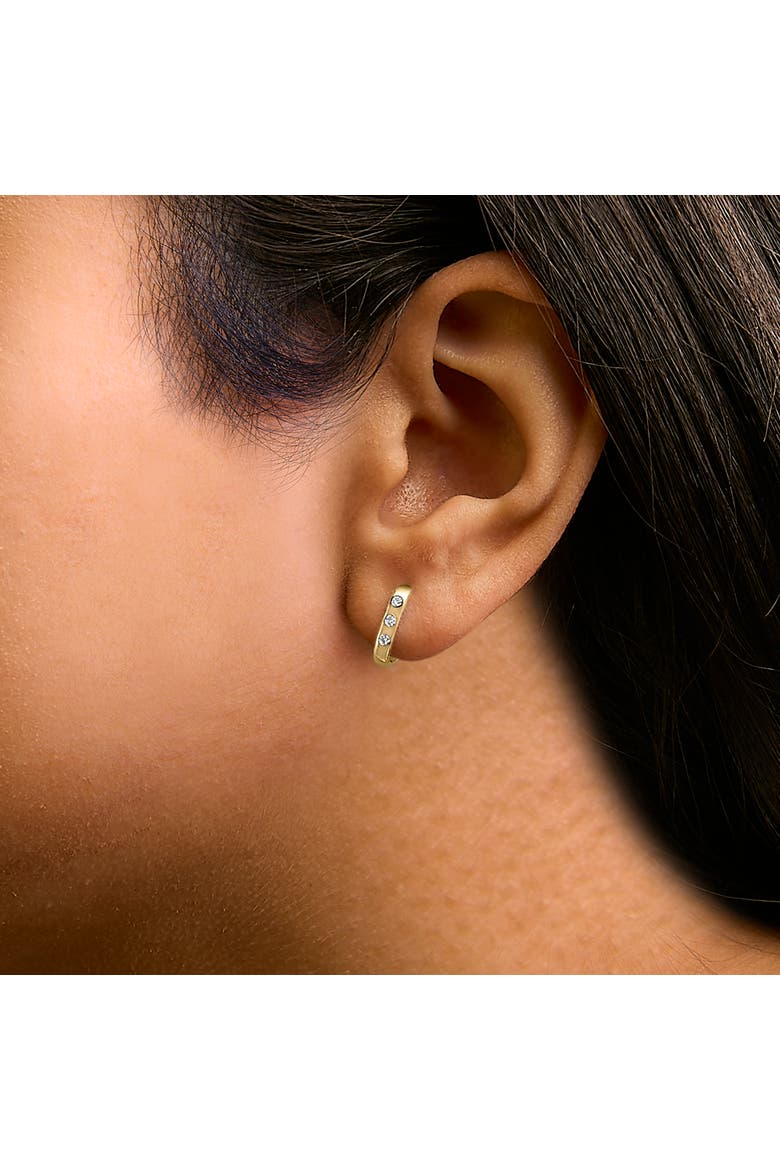 10K Gold 1/10 Cttw Three Stone Lab Grown Diamond Oval Huggies Hoop Earrings, Alternate, color, Yellow