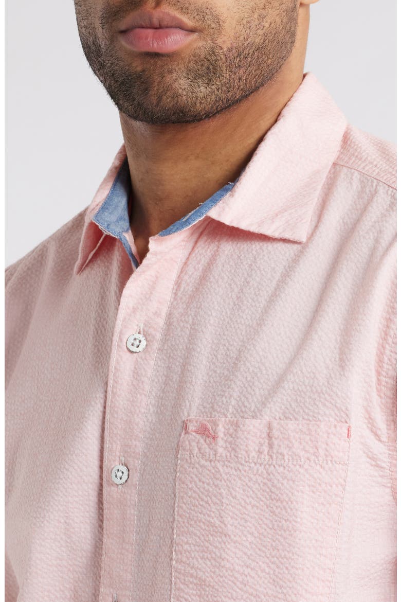 Nova Wave Short Sleeve Seersucker Button-Up Shirt, Alternate, color, PURE SALMON