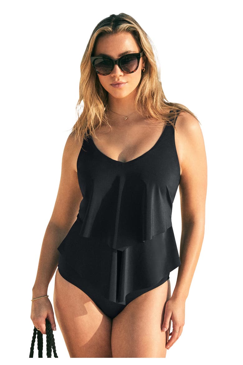 Comfort Strap Tiered One Piece, Main, color, BLACK