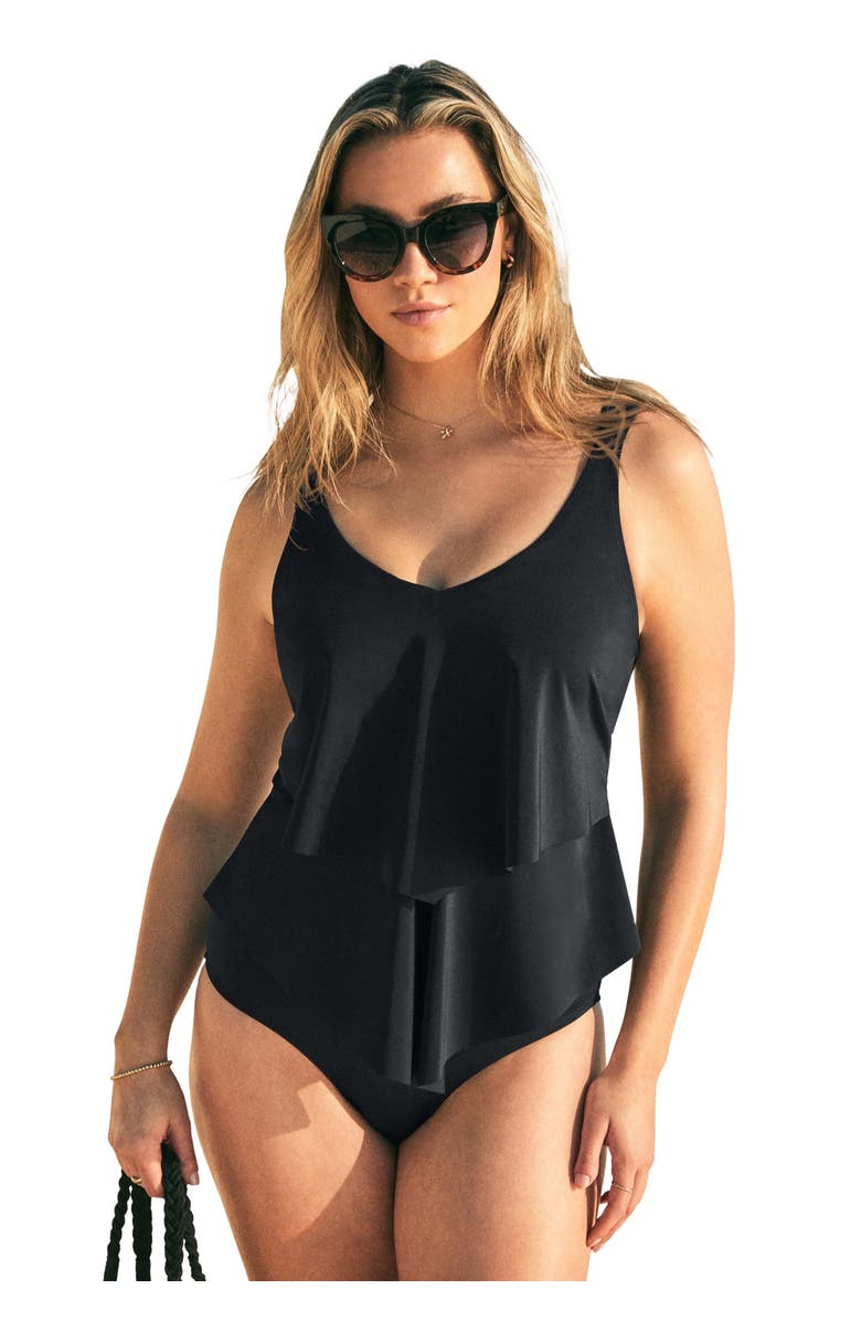 Swim 365 Comfort Strap Tiered One-Piece, Main, color, Black