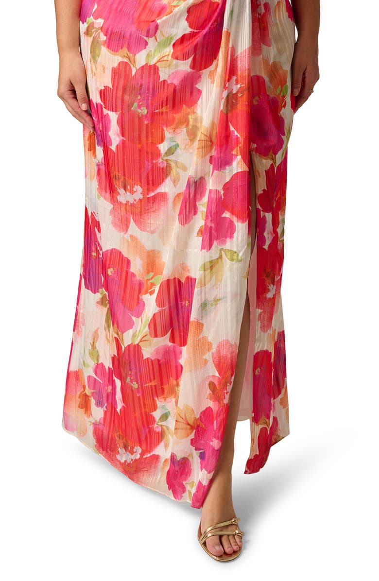 Adrianna Papell One-Shoulder Satin & Chiffon Evening Gown, Alternate, color, 