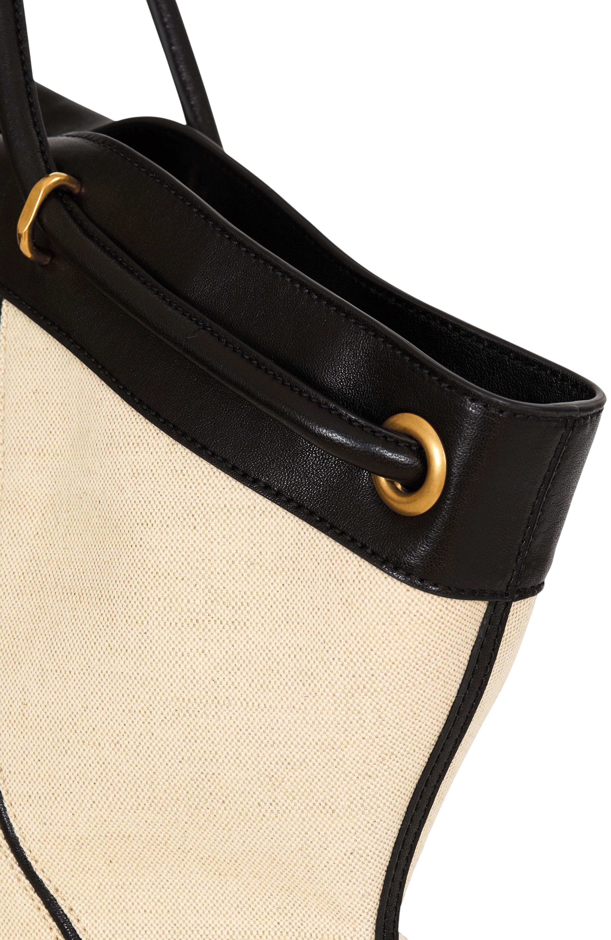 Large Tote in smooth leather and canvas, Alternate, color, beige