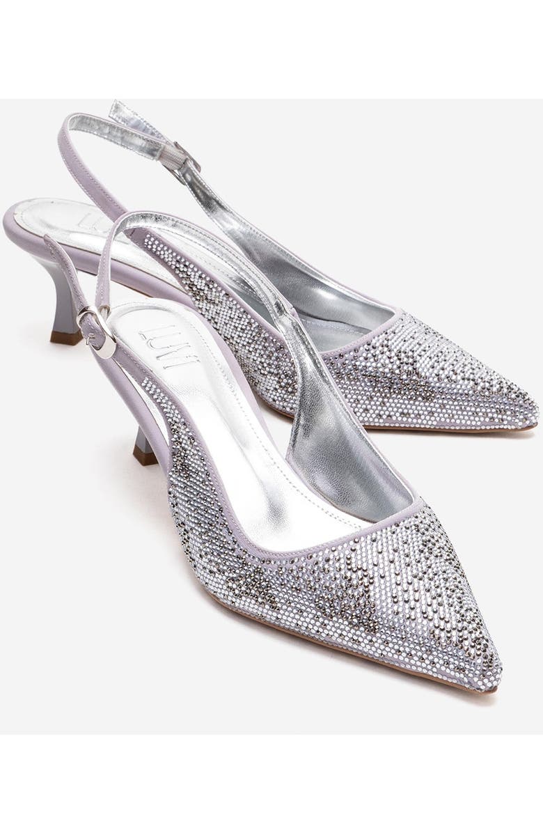 Prologue Shoes Nella Embellished Slingback Pointed Toe Pump, Main, color, Silver