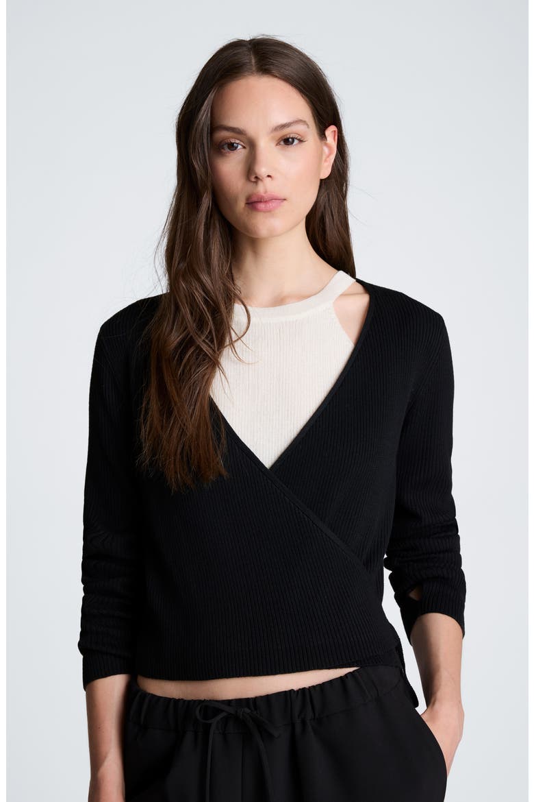 Rib Halter Sweater Set, Alternate, color, BLACK/ OYSTER