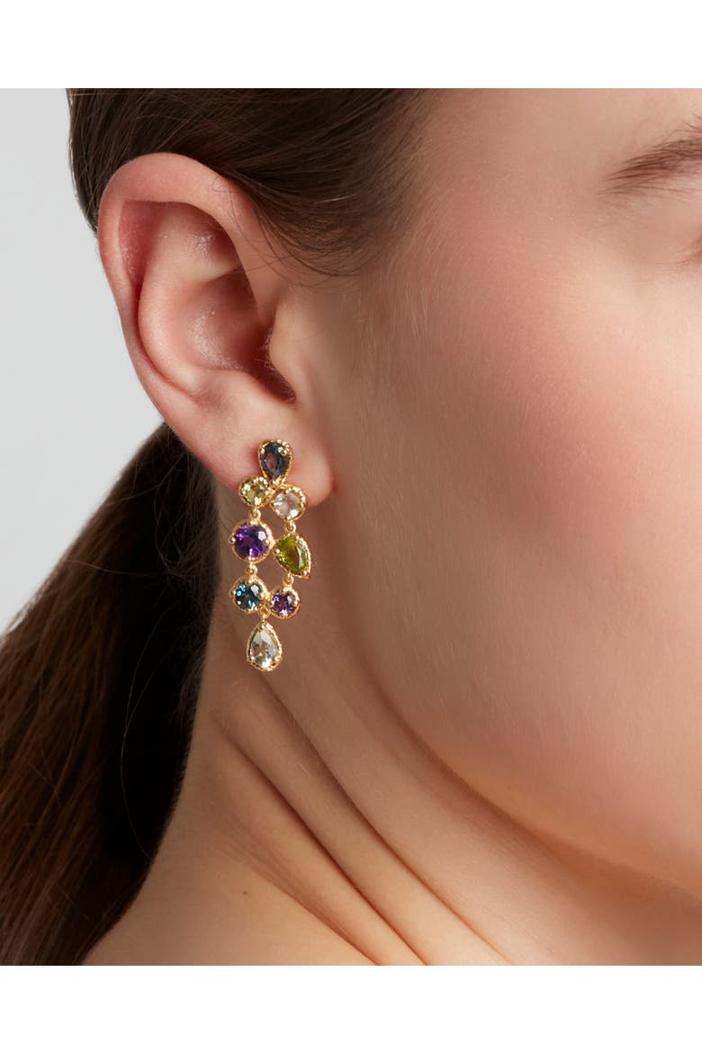 Odyssey Earrings Natural Blue - Green - Purple Gems. Handmade in Italy, Alternate, color, Gold Plated