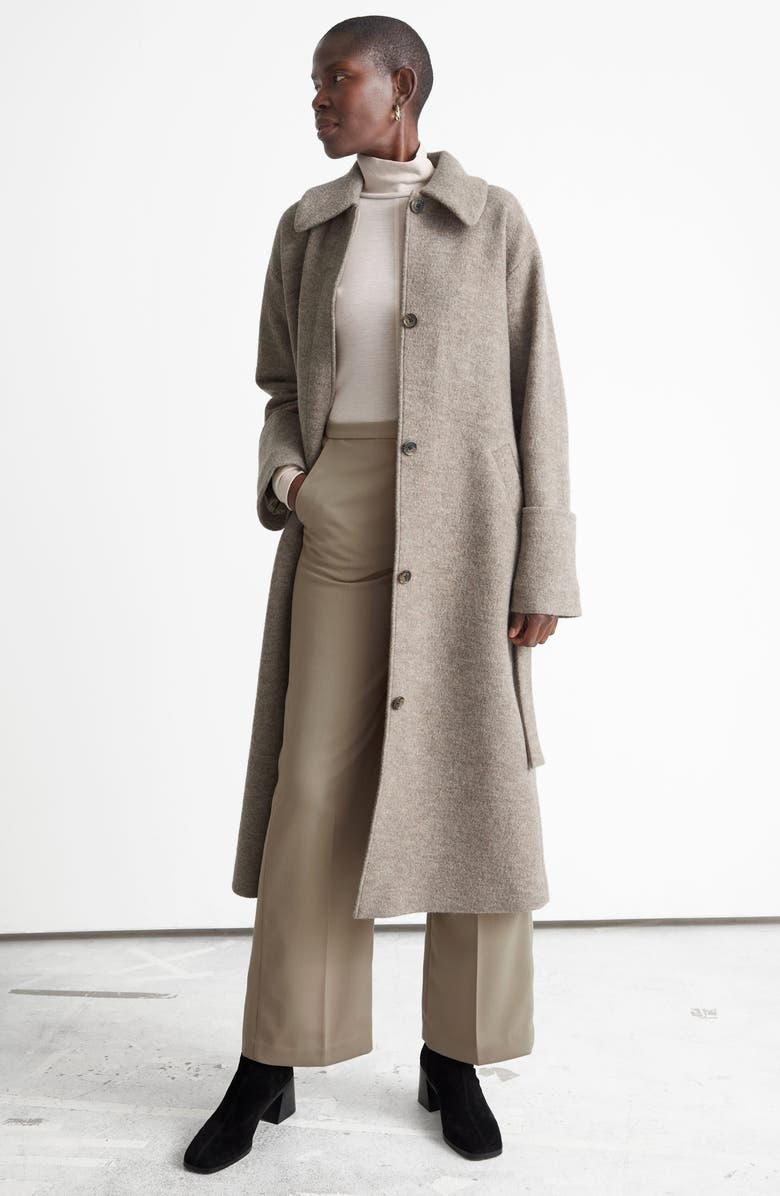 & Other Stories Relaxed Fit Belted Long Wool Coat, Alternate, color, 