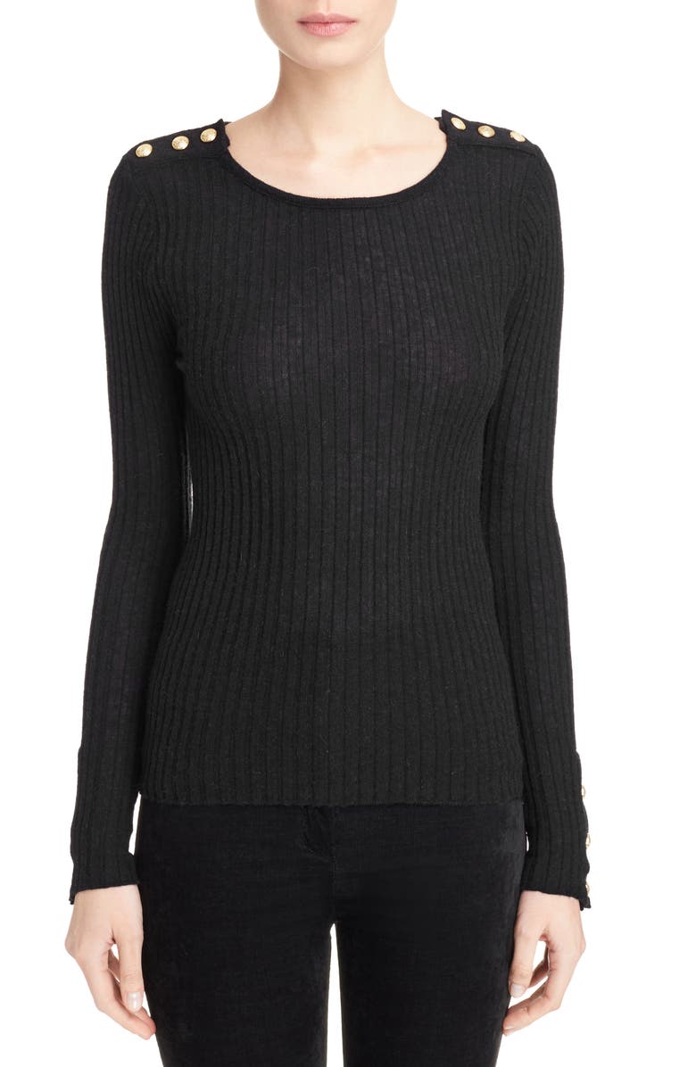 Balmain Button Detail Ribbed Sweater, Main, color,