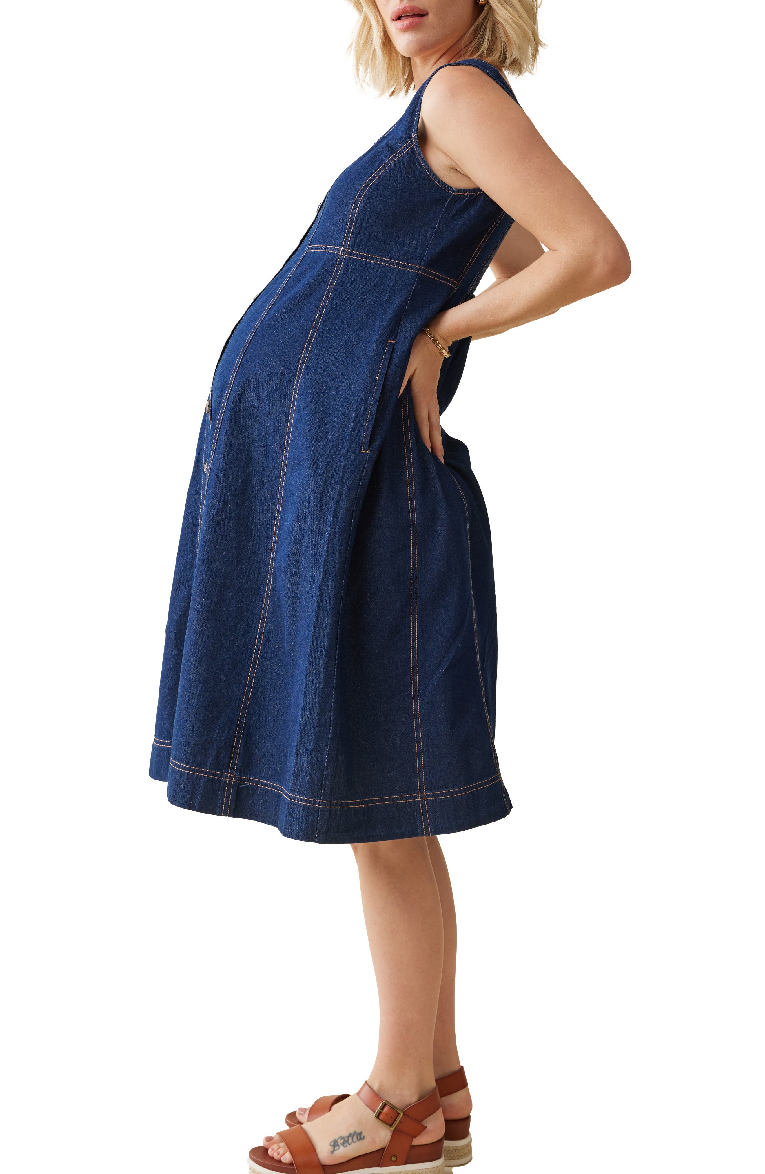 Chambray Maternity/Nursing Swing Dress - image 2