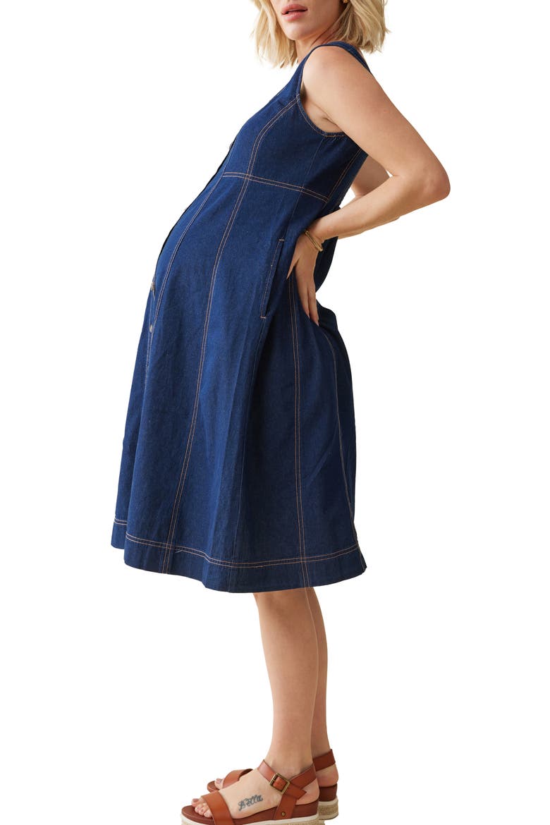 Chambray Maternity/Nursing Swing Dress, Alternate, color, INDIGO