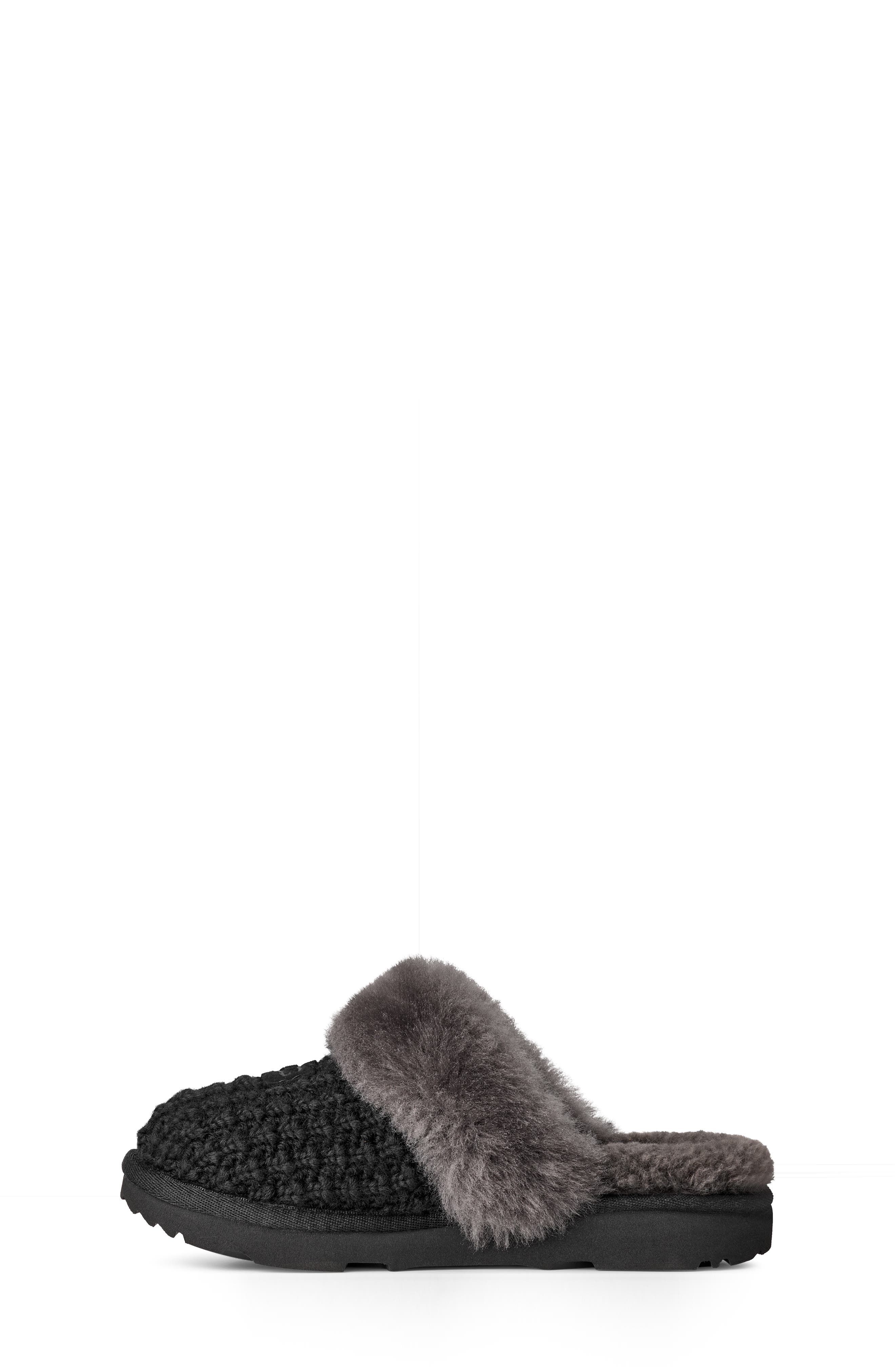 UGG<sup>®</sup> Kids' Cozy Knit II UGGplush<sup>™</sup> & Genuine Shearling Trim Slipper, Alternate, color, Black