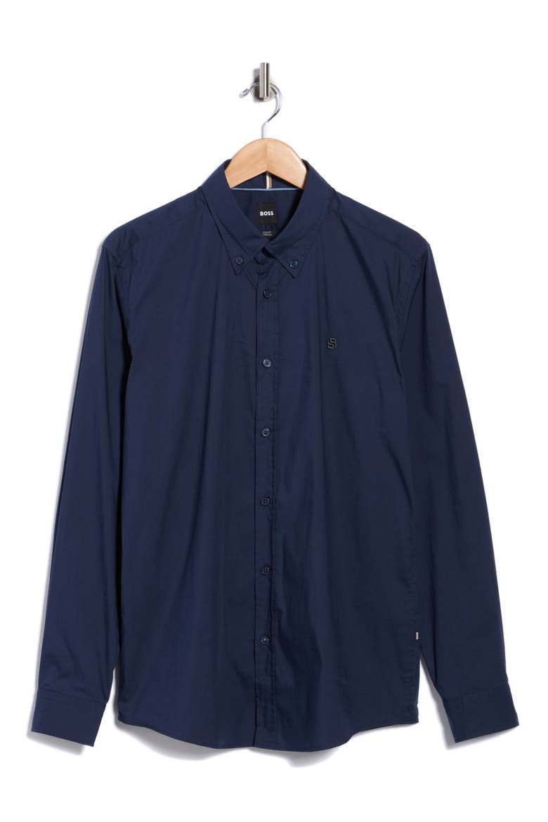Roan Slim Fit Stretch Button-Up Shirt, Main, color, DARK BLUE