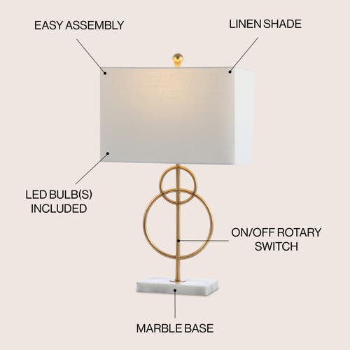 Jonathan Y Haines 26" Modern Circle Marble/metal Led Table Lamp, Gold In Gold Leaf/white