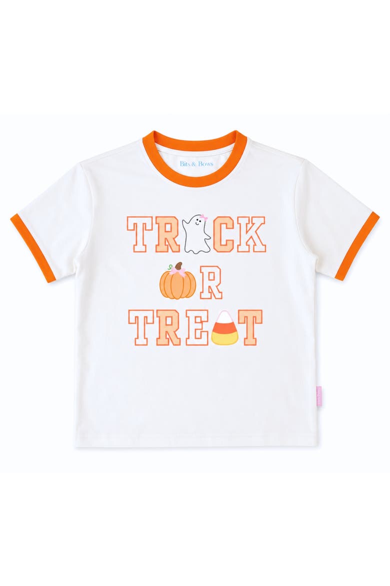Trick-or-Treat Halloween Bow Crewneck T-Shirt, Main, color, White/Orange