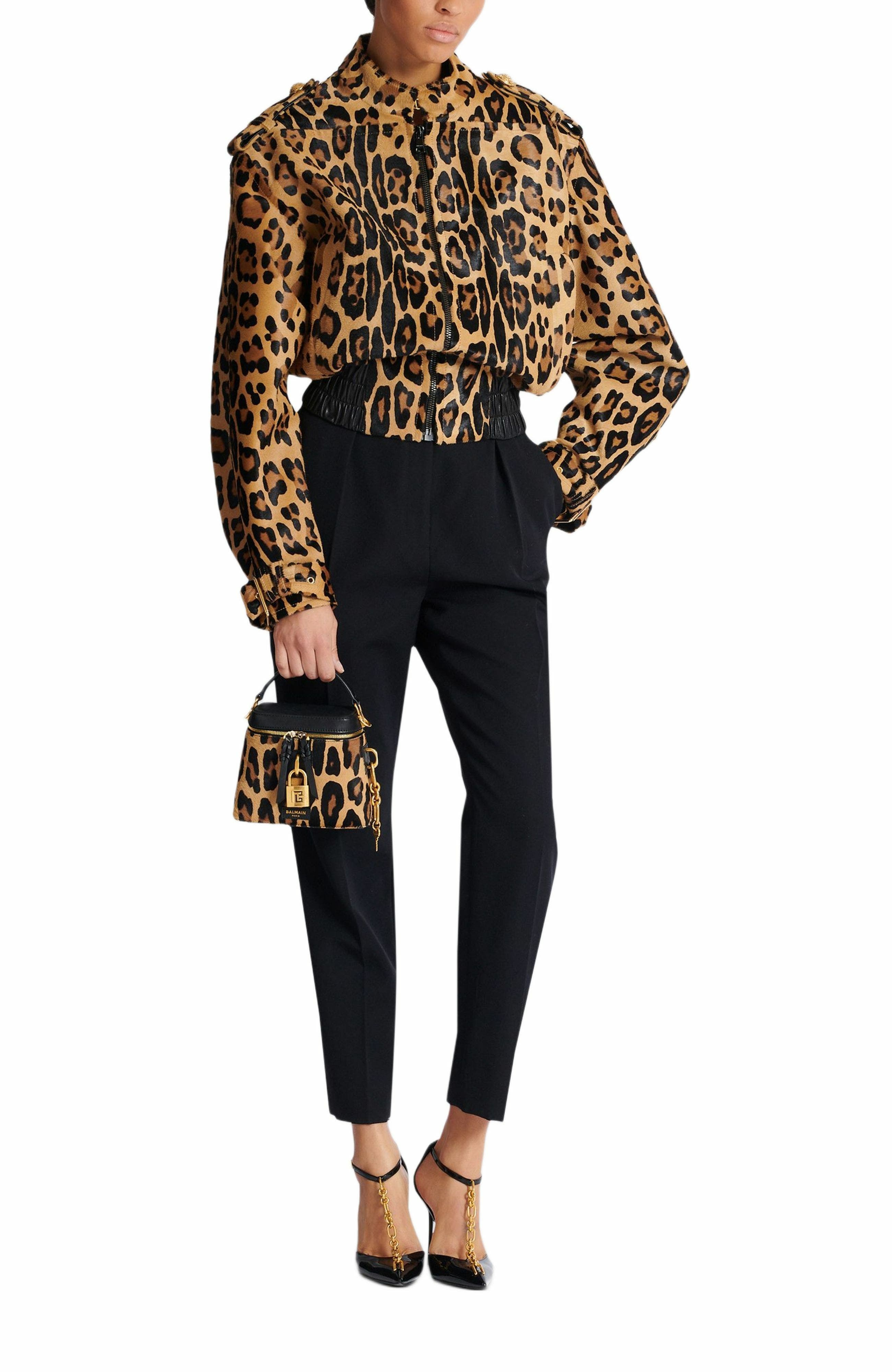 Balmain Pulse Vanity Leopard Print Leather Bag, Alternate, color, 