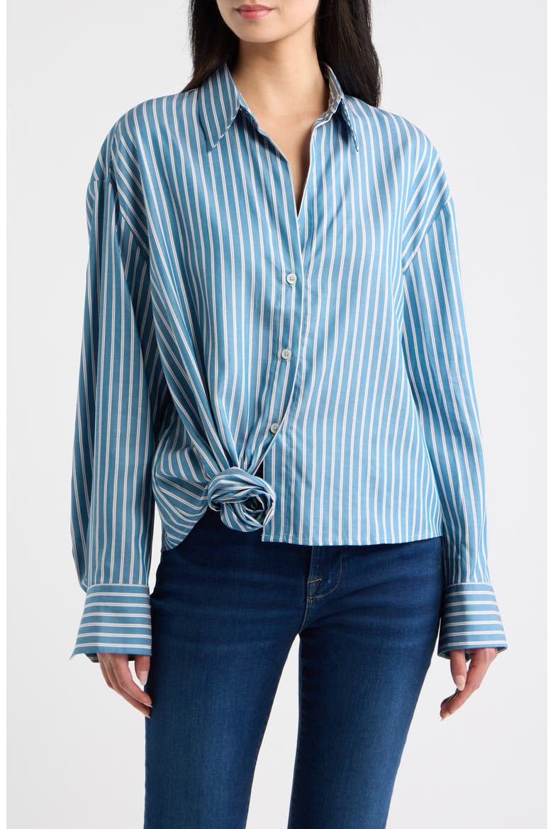 Long Sleeve Tencel Lyocell Knot Shirt, Main, color, PINE STRIPE