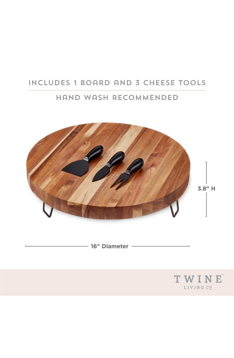 TWINE Acacia Wood Footed Cheese Board and Knife Set, Alternate, color, Wood