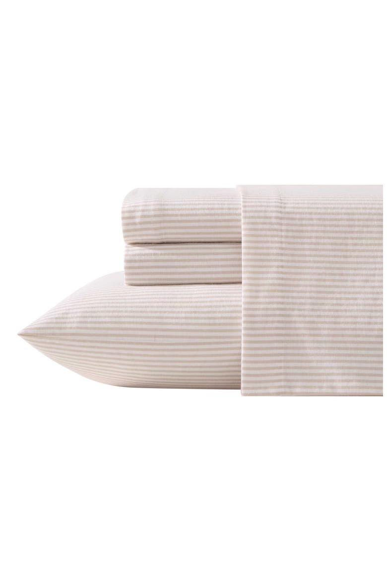 Oxfordshire Stripe Cotton Flannel Sheet Set, Main, color, LIGHT BEIGE