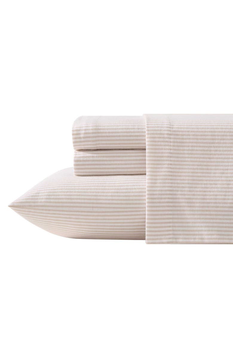 Laura Ashley Oxfordshire Stripe Cotton Flannel Sheet Set, Main, color, Light Beige